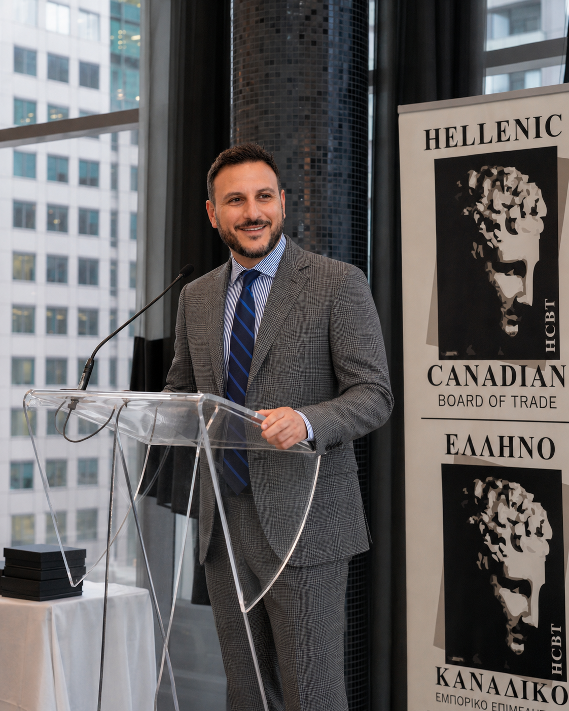 Ioannis Athanasiou speaking at the Hellenic Canadian Board of Trade